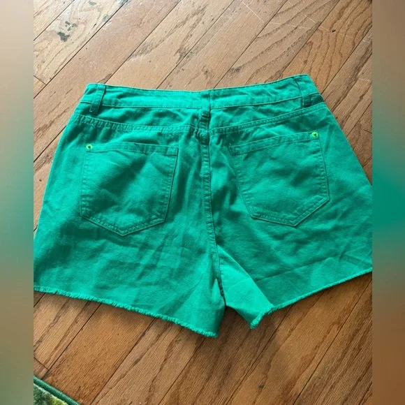 Green Denim Shorts with Colorful Straps - Picture 2 of 3